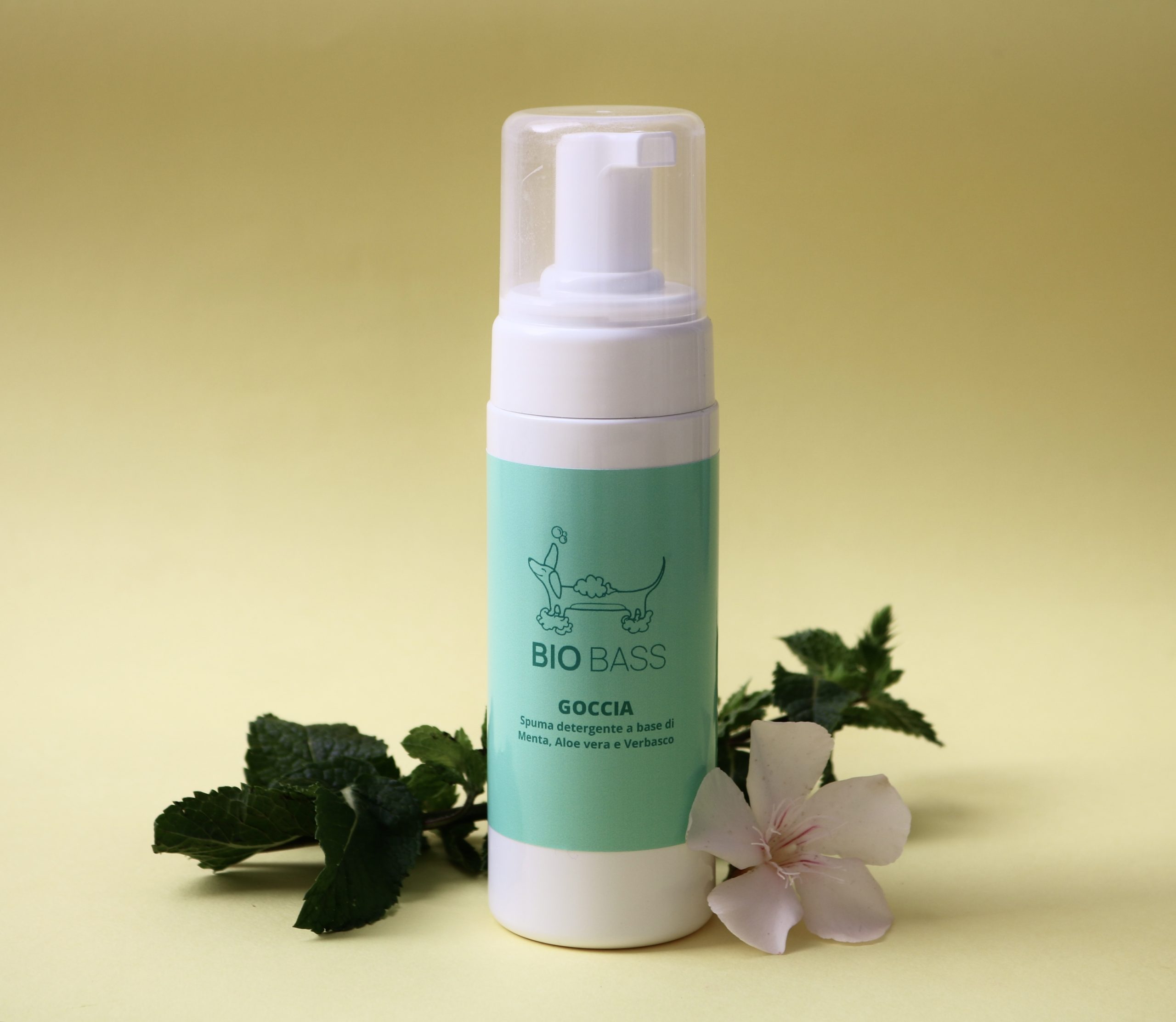 Spuma detergente a base di Menta, Aloe vera e Verbasco per bassotti